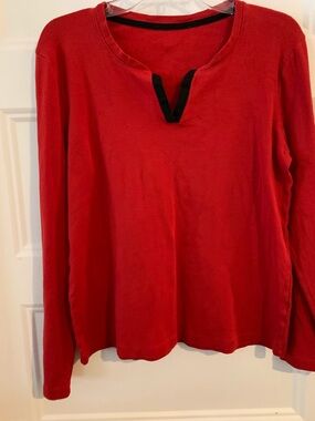 Red Long-Sleeve Women's Notch Neck Top